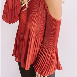 Rust / Terracotta Bell Sleeve Shoulder Cut Out Top